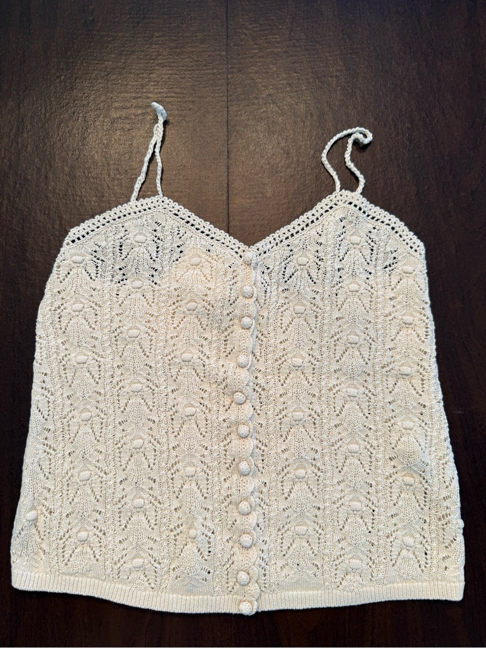 Sezane Cream Lace Knit Button-Down Cami